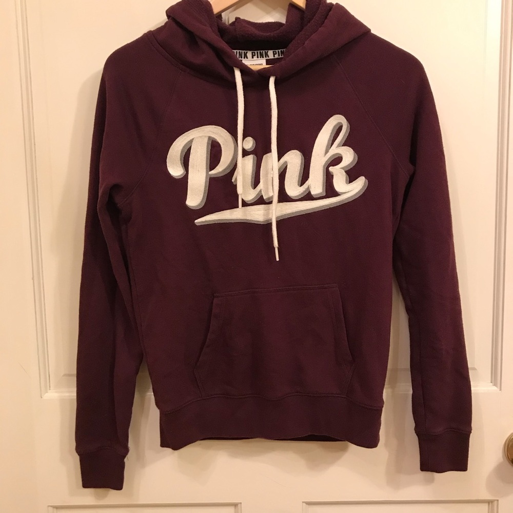 PINK Burgundy and White Logo Hoodie